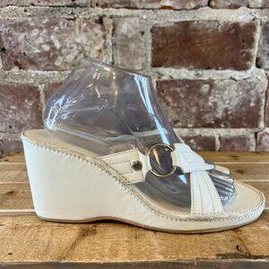 COACH Tatianna Leather White Strap Vamp Wrapped Wedge Heels Slip on Size 9.5